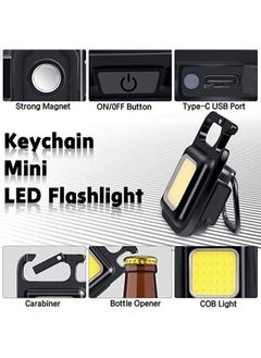 llwoo COB Small Flashlights Mini LED Light 800 Lumens Bright Mini Flashlight Rechargeable 4 Light Modes Portable Pocket Flashlight with Folding Bracket Magnet Base Bottle Opener for Camping Walking  - Image 3