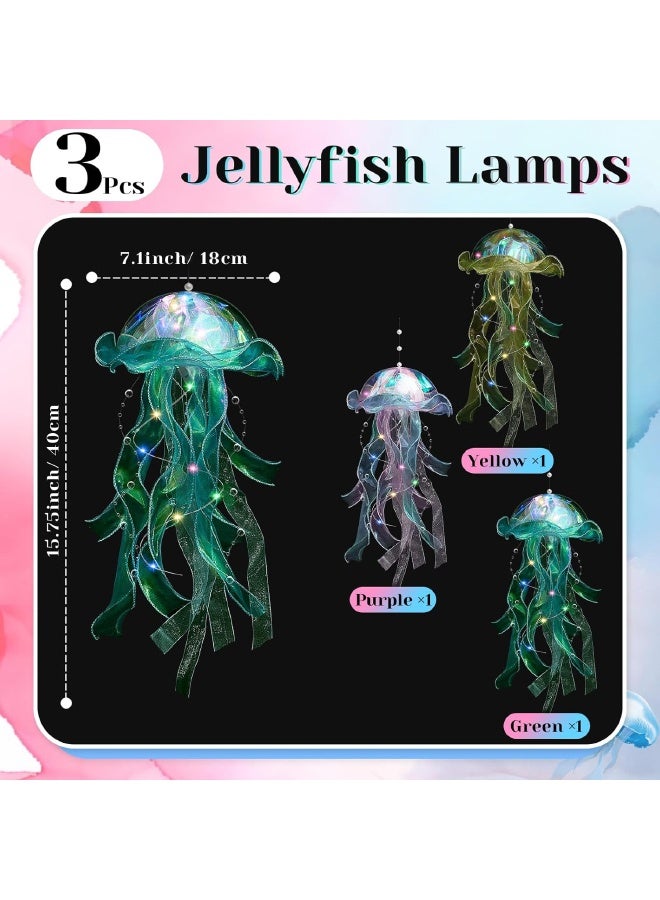 3 PCS Jellyfish Lamp, Colorful Jelly Fish Light Hanging Jellyfish Decorations LED Lantern for Birthday, Under Sea Party Decorations, Wedding Decor & Birthday Gifts (Green, Yellow, Purple) - Image 2