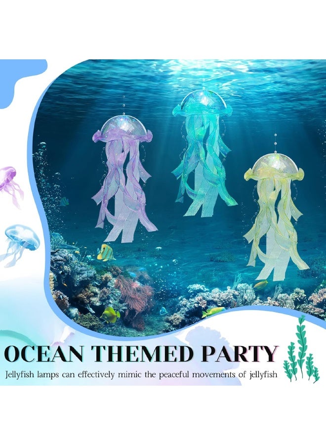 3 PCS Jellyfish Lamp, Colorful Jelly Fish Light Hanging Jellyfish Decorations LED Lantern for Birthday, Under Sea Party Decorations, Wedding Decor & Birthday Gifts (Green, Yellow, Purple) - Image 4
