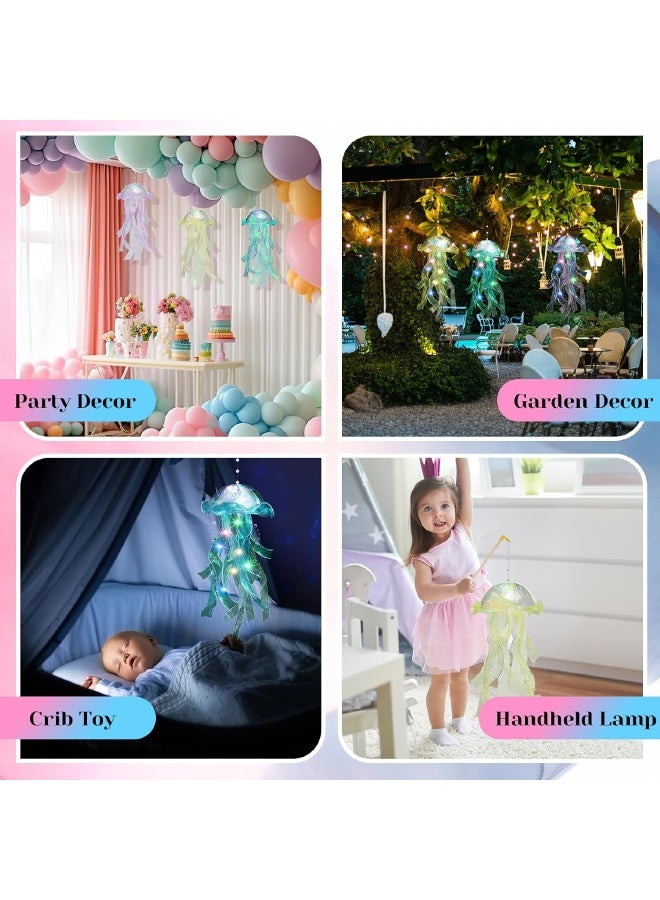 3 PCS Jellyfish Lamp, Colorful Jelly Fish Light Hanging Jellyfish Decorations LED Lantern for Birthday, Under Sea Party Decorations, Wedding Decor & Birthday Gifts (Green, Yellow, Purple) - Image 5