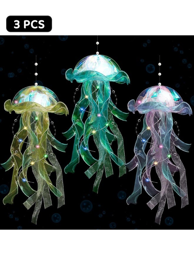 3 PCS Jellyfish Lamp, Colorful Jelly Fish Light Hanging Jellyfish Decorations LED Lantern for Birthday, Under Sea Party Decorations, Wedding Decor & Birthday Gifts (Green, Yellow, Purple) - Image 1