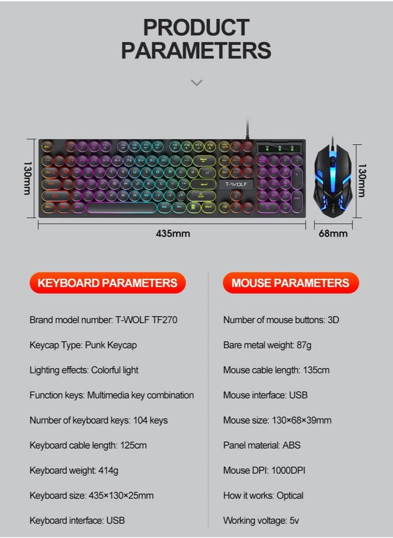 Typewriter Style Mechanical Gaming Keyboard and Mouse Combo RGB Backlit Wired with Switch Retro Round Keycap 104 Keys Keyboard  Cool Light Up Keyboard and Mouse for Gaming,Work,Mac,PC,Windows - Image 2