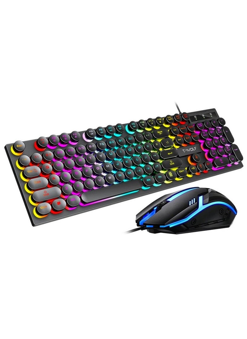 Typewriter Style Mechanical Gaming Keyboard and Mouse Combo RGB Backlit Wired with Switch Retro Round Keycap 104 Keys Keyboard  Cool Light Up Keyboard and Mouse for Gaming,Work,Mac,PC,Windows - Image 1
