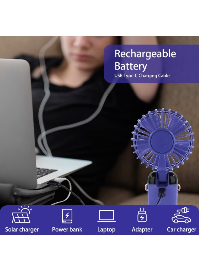 مروحة صغيرة محمولة، مروحة عنق وطاولة مع قاعدة، قابلة لإعادة الشحن بمنفذ USB-C سعة 3000 مللي أمبير، 5 أوضاع سرعة، بدون استخدام اليدين، أزرق - Image 2