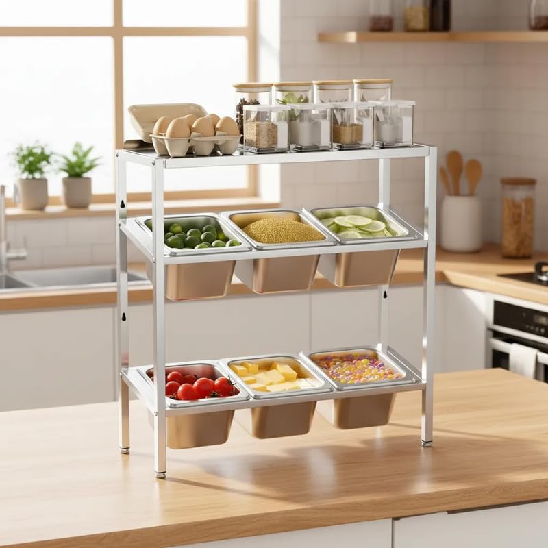 Delavala Spice Rack Organizer, Countertop Spice Seasoning Rack Tower, Stainless Steel Large Capacity Seasoning Box, Commercial, for Kitchen Cabinet, Seasoning Dried Herbs Storage - Image 1