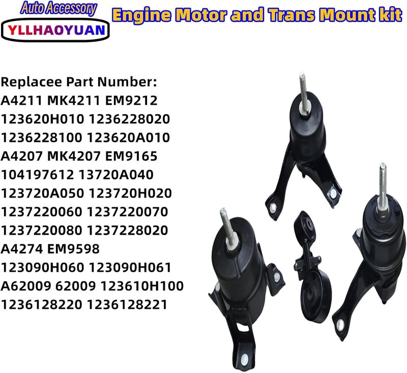 Yllhaoyuan مجموعة تثبيت محرك Yllhaoyuan - 4 قطع لسيارة تويوتا كامري 2.4L من 2007 إلى 2011 - Image 3