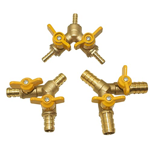 Hooshing 3 Way Shut Off Valve 1/4" Hose Barb 2 Switch Y Shaped Ball Valve Soild Brass with Stainless Clamps for Water Fuel Air - Image 4