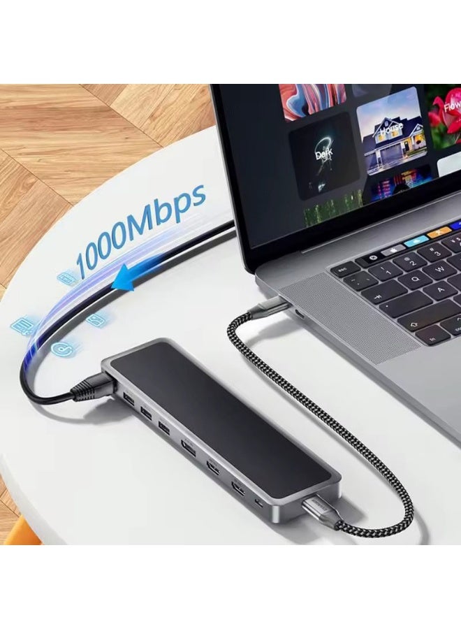 بروتيكت يو اس بي هاب من بروتكت 12 منفذ مع كابل C-C بقدرة 100 واط | منفذي DisplayPort بدقة 4K@120Hz + منفذ HDMI بدقة 4K@60Hz | دعم ثلاث شاشات | منافذ USB 3.0 | إيثرنت | قارئ بطاقات SD/TF | منفذ صوت | متوافقة مع ماك بوك و ويندوز - Image 4