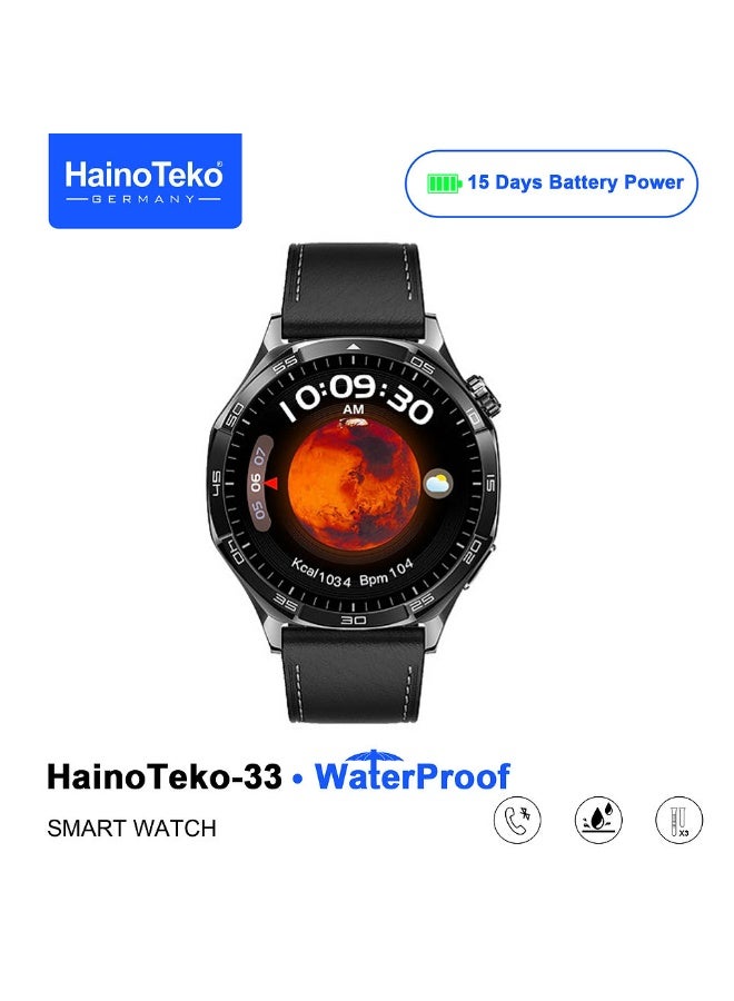 هينو تيكو ساعة هاينوتيكو-33 الذكية المقاومة للماء، مزودة بشاشة AMOLED، وخاصية الاتصال عبر البلوتوث، وبطارية تدوم حتى 15 يومًا، و3 أزواج من الأساور، مصممة للرجال، باللون الأسود. - Image 2