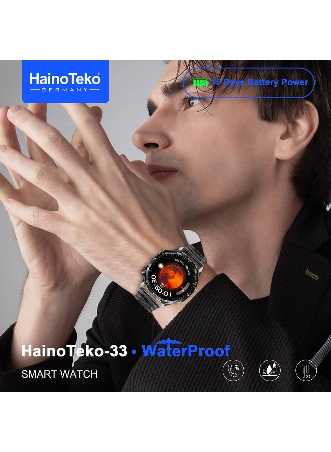 هينو تيكو ساعة هاينوتيكو-33 الذكية المقاومة للماء، مزودة بشاشة AMOLED، وخاصية الاتصال عبر البلوتوث، وبطارية تدوم حتى 15 يومًا، و3 أزواج من الأساور، مصممة للرجال، باللون الأسود. - Image 3