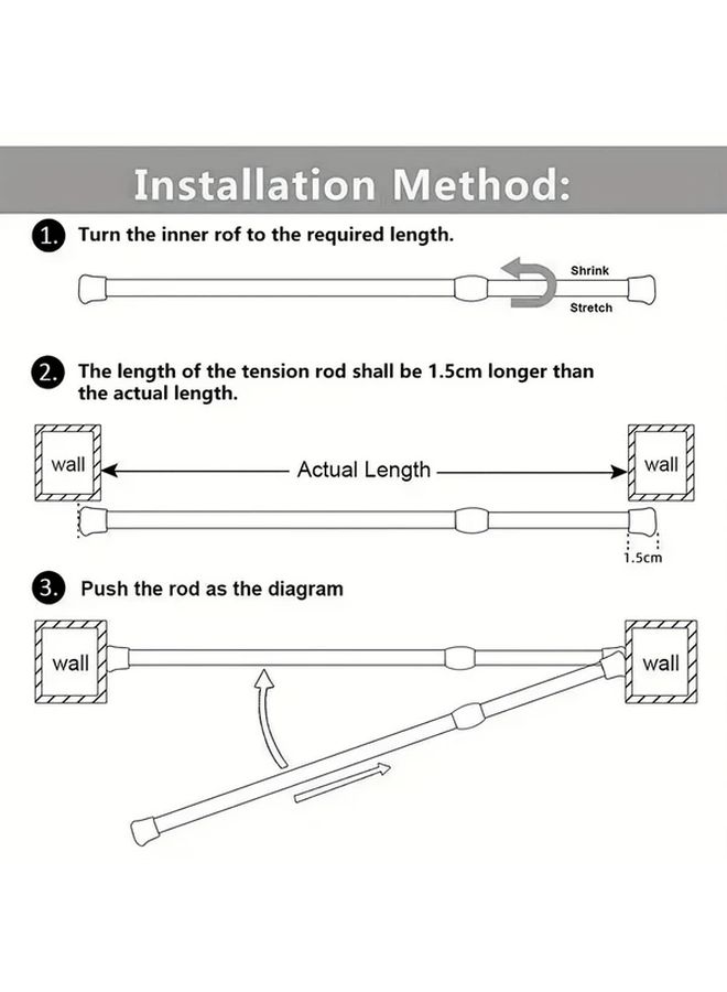 Metal Black Thick Telescopic Curtain Rod 100cm To 190cm No Drill Adjustable Tension Bar For Bathroom Kitchen Window Wardrobe Clothes Hanging - Image 4