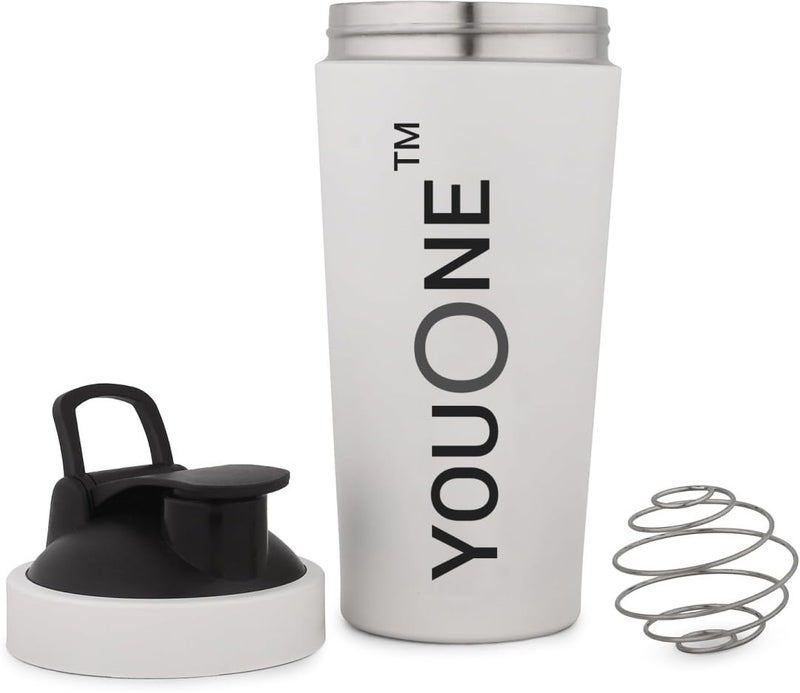 YOUONE Stainless Steel Shaker Bottles For Gym - 100% Leakproof Guarantee, Ideal For Protein, Pre Workout, Bcaas & Water Bpa Free Material (White) - Image 3