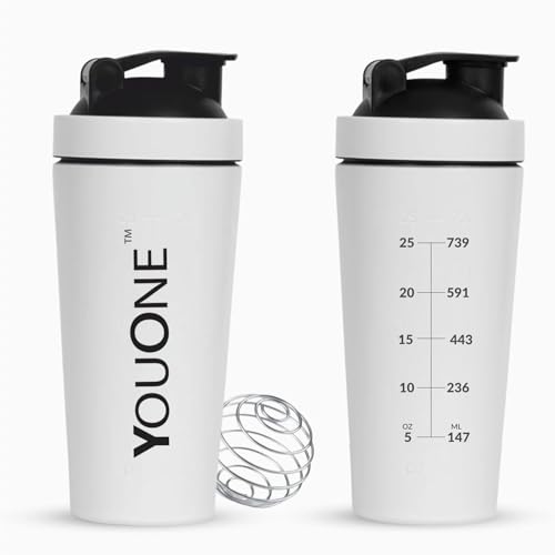 YOUONE Stainless Steel Shaker Bottles For Gym - 100% Leakproof Guarantee, Ideal For Protein, Pre Workout, Bcaas & Water Bpa Free Material (White) - Image 5
