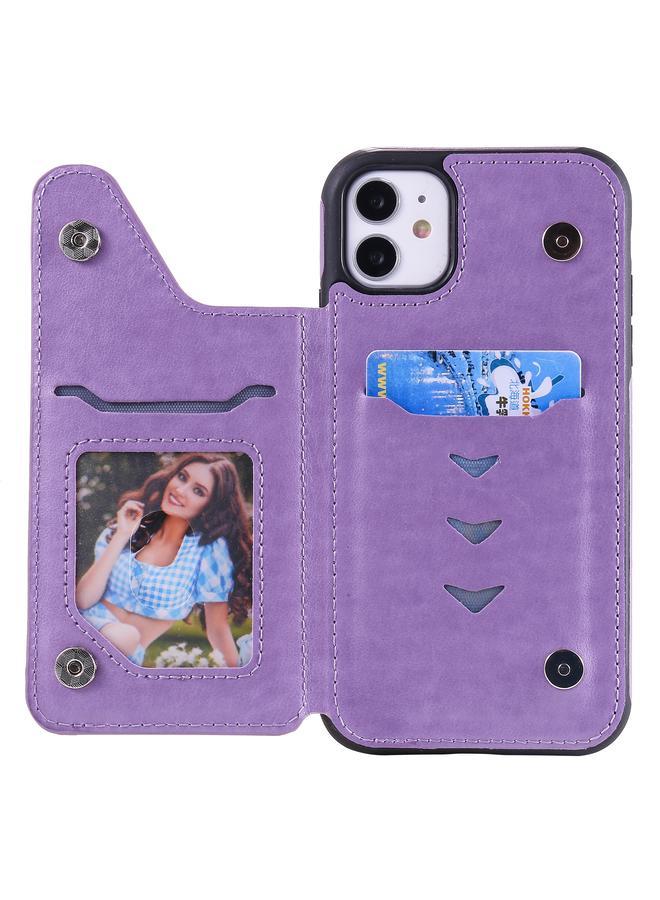 S-TOP Case For iPhone 11 Flower Embossing Pattern Shockproof Protective Case with Holder & Card Slots & Photo Frame - Image 4