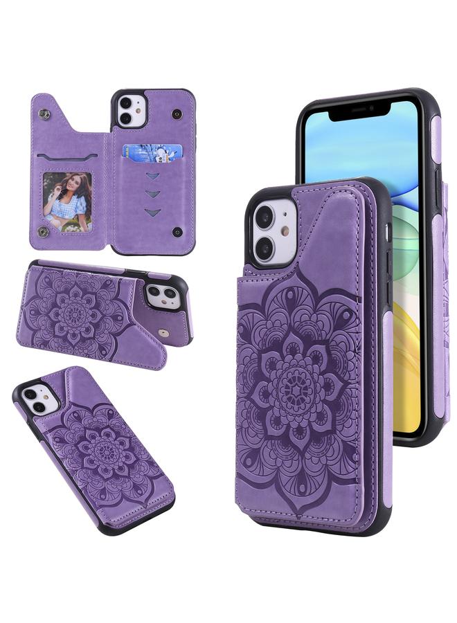 S-TOP Case For iPhone 11 Flower Embossing Pattern Shockproof Protective Case with Holder & Card Slots & Photo Frame - Image 1