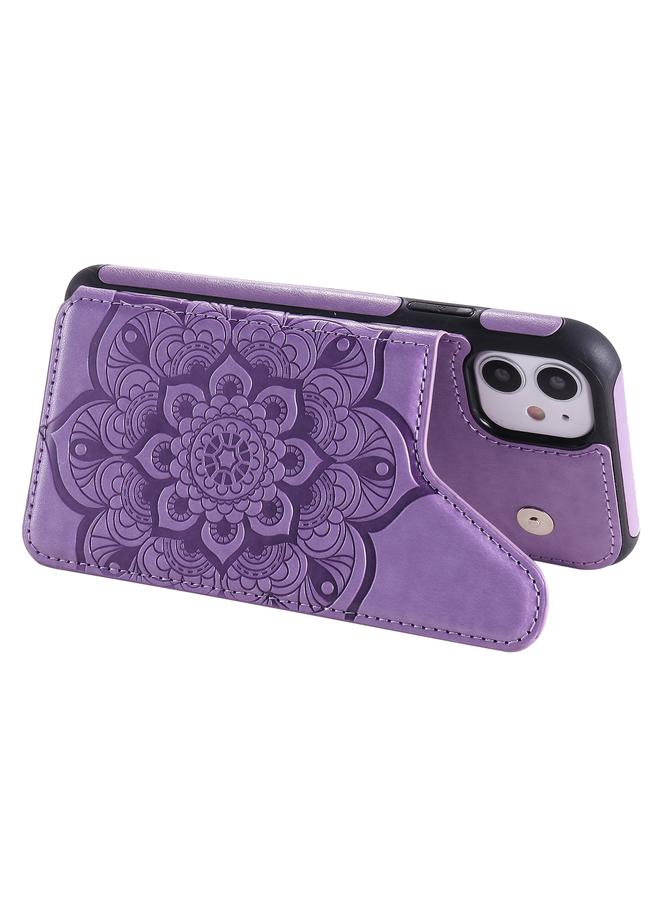 S-TOP Case For iPhone 11 Flower Embossing Pattern Shockproof Protective Case with Holder & Card Slots & Photo Frame - Image 5