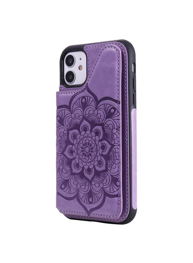 S-TOP Case For iPhone 11 Flower Embossing Pattern Shockproof Protective Case with Holder & Card Slots & Photo Frame - Image 2