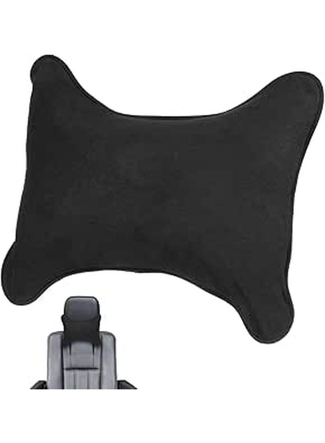 Ergonomic Bone Shape Neck Pillow Faux Fur Support Cushion For Car Office Home Use Black - Image 1
