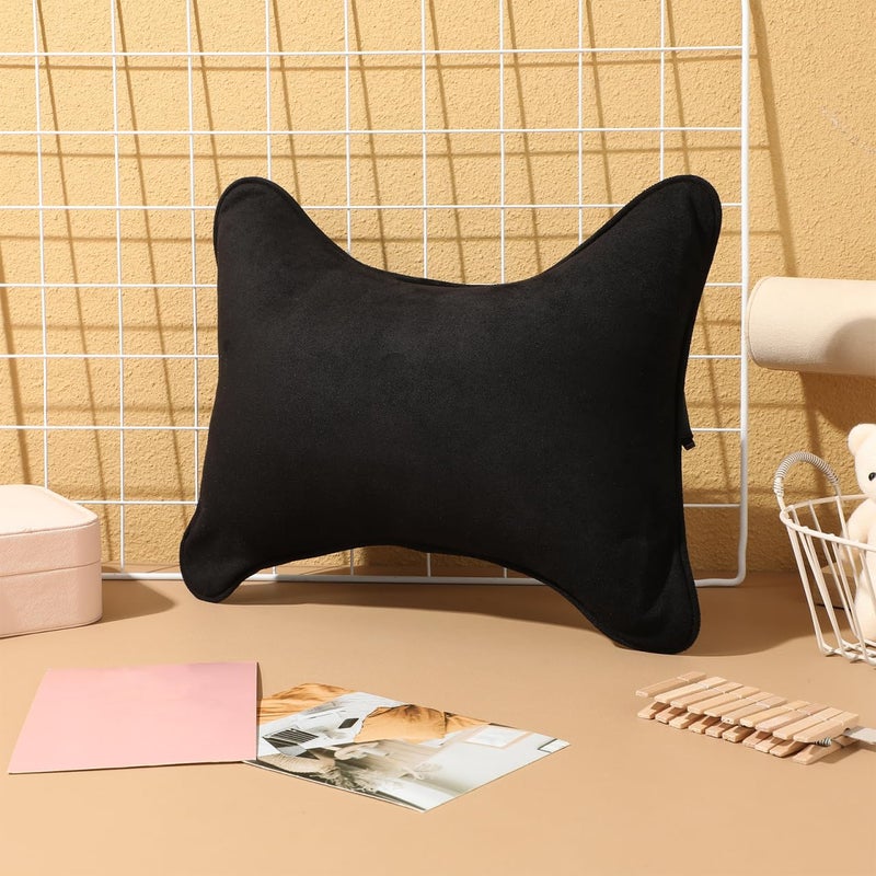 Ergonomic Bone Shape Neck Pillow Faux Fur Support Cushion For Car Office Home Use Black - Image 4