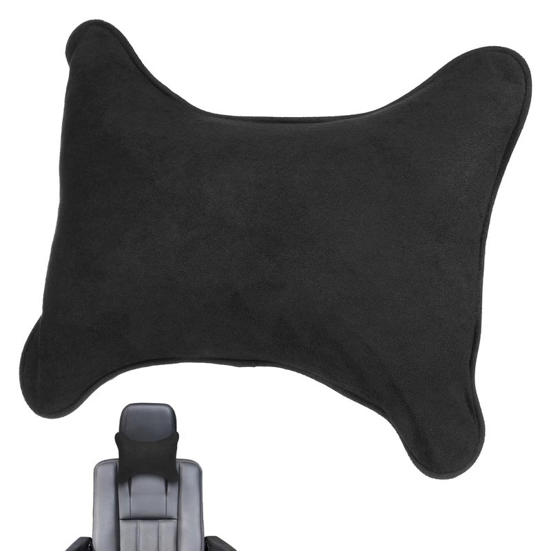 Ergonomic Bone Shape Neck Pillow Faux Fur Support Cushion For Car Office Home Use Black - Image 2