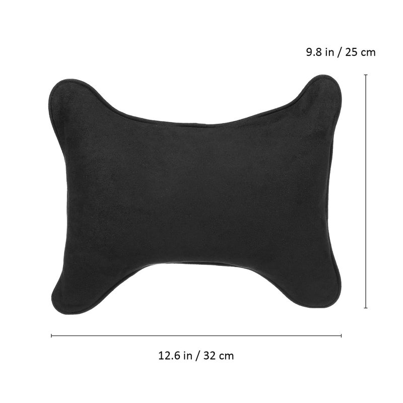 Ergonomic Bone Shape Neck Pillow Faux Fur Support Cushion For Car Office Home Use Black - Image 3