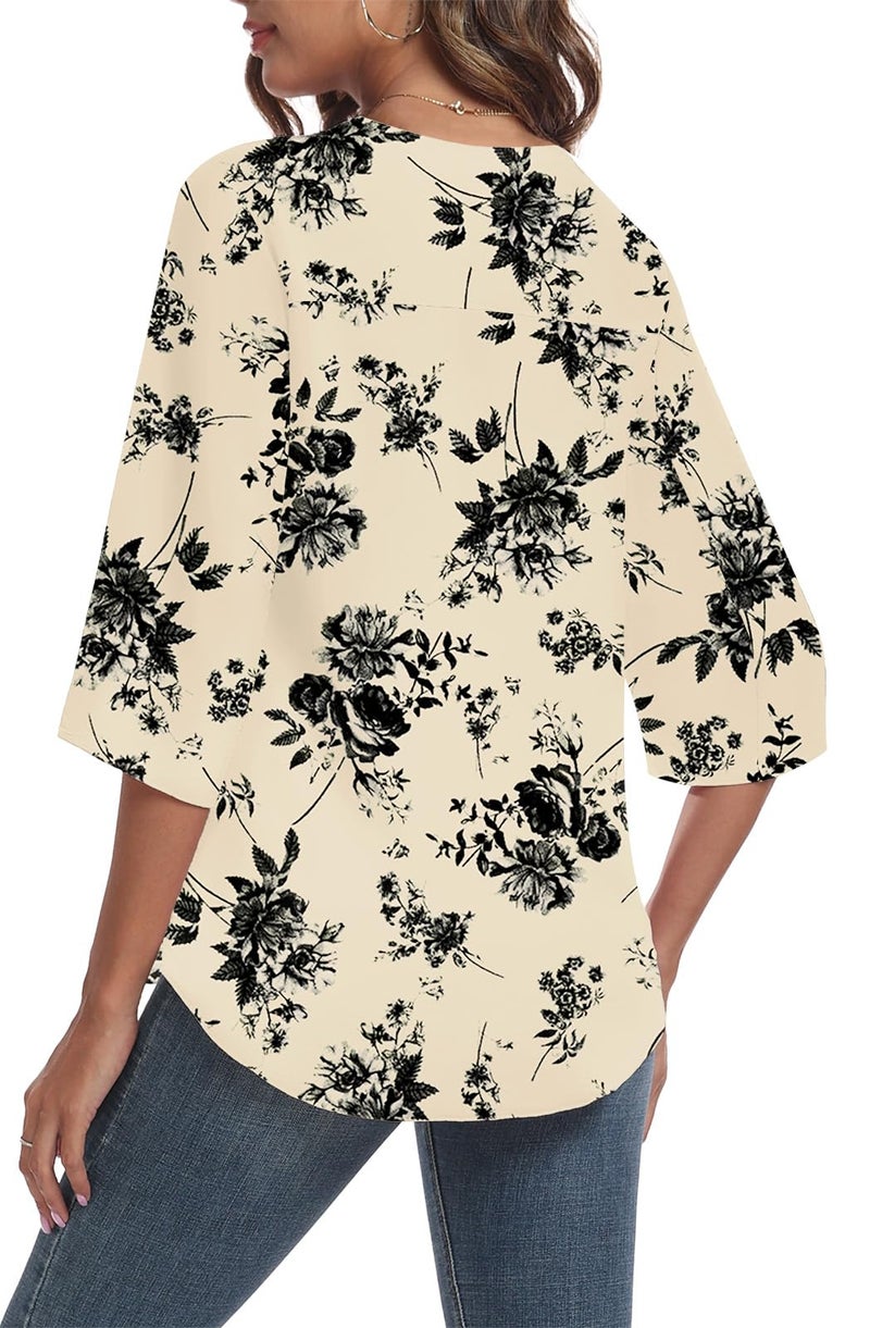 LAOLASI Women's Summer Dressy Chiffon Blouses for Women Casual Dressy Blouse Work Cute Ladies Tops Shirts,White Floral,L - Image 2