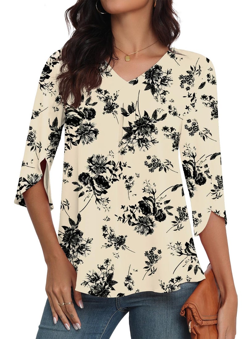 LAOLASI Women's Summer Dressy Chiffon Blouses for Women Casual Dressy Blouse Work Cute Ladies Tops Shirts,White Floral,L - Image 4