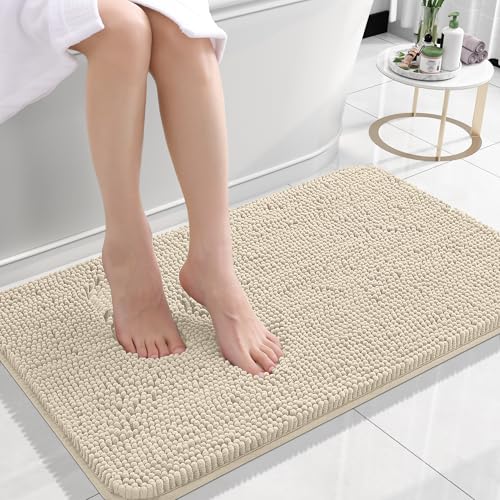 OLANLY Small Bathroom Rugs 24x16 Extra Soft Absorbent Chenille Bath Rugs Rubber Backing Quick Dry Machine Washable Bath Mats for Bathroom Floor Tub and Shower Home Decor Accessories Sand - Image 1
