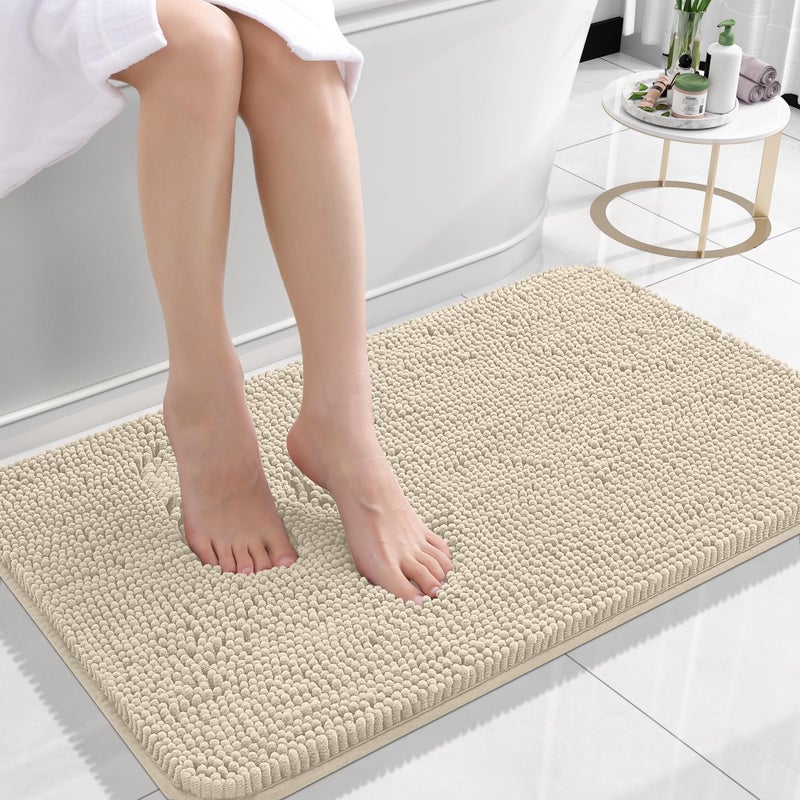 OLANLY Small Bathroom Rugs 24x16 Extra Soft Absorbent Chenille Bath Rugs Rubber Backing Quick Dry Machine Washable Bath Mats for Bathroom Floor Tub and Shower Home Decor Accessories Sand - Image 2