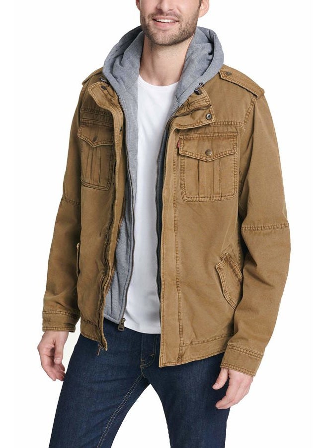 Levi's Men's Washed Cotton Hooded Military Jacket (Regular & Big Sizes), Worker Brown/Sherpa Lined, X-Large Tall - Image 3