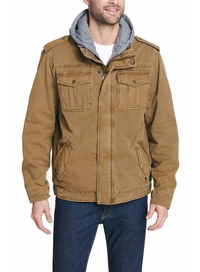 Levi's Men's Washed Cotton Hooded Military Jacket (Regular & Big Sizes), Worker Brown/Sherpa Lined, X-Large Tall - Image 1