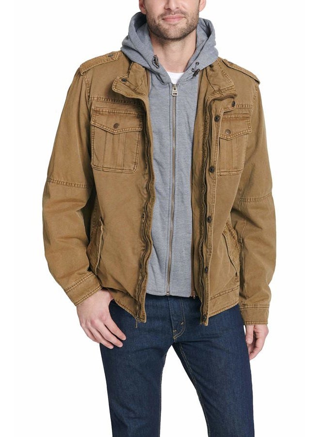 Levi's Men's Washed Cotton Hooded Military Jacket (Regular & Big Sizes), Worker Brown/Sherpa Lined, X-Large Tall - Image 2