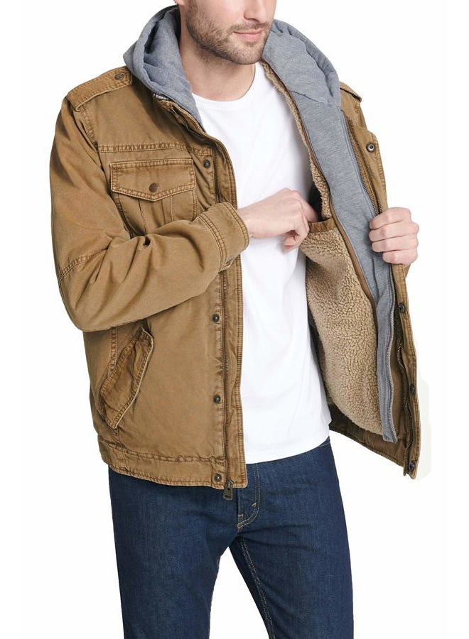Levi's Men's Washed Cotton Hooded Military Jacket (Regular & Big Sizes), Worker Brown/Sherpa Lined, X-Large Tall - Image 5
