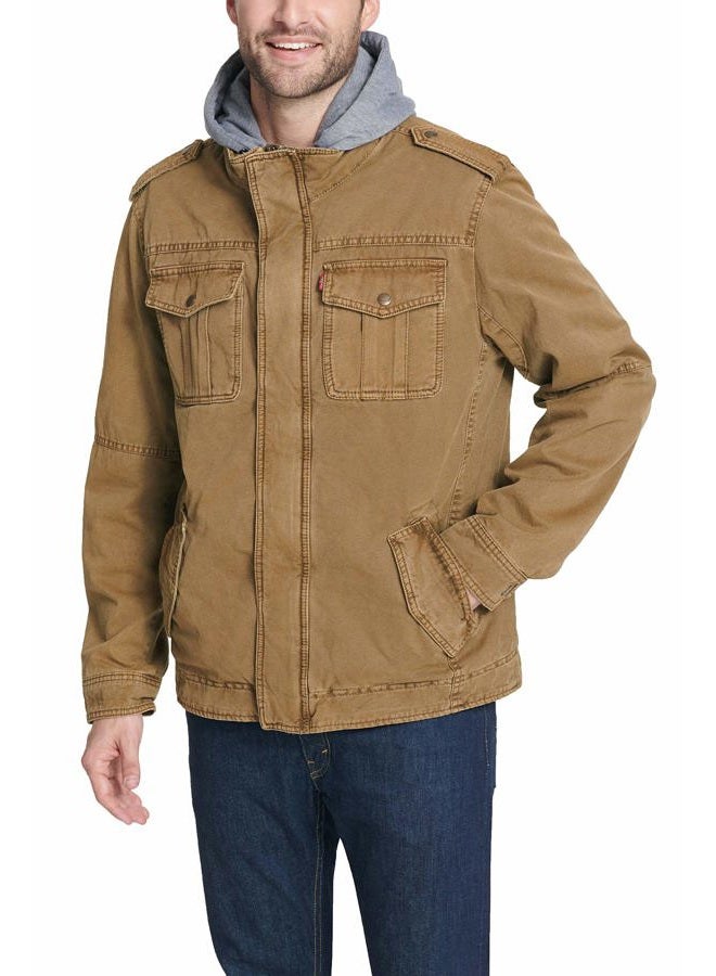 Levi's Men's Washed Cotton Hooded Military Jacket (Regular & Big Sizes), Worker Brown/Sherpa Lined, X-Large Tall - Image 4