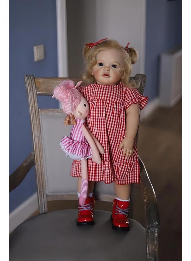 TERABITHIA 24 Inches 60CM Sweet Face Real Baby Size Rooted Blond Curly Hair Lifelike Reborn Baby Doll with Soft Weighted Cloth Body Realistic Newborn Toddler Girl Dolls That Look Real and Feel Real - Image 3