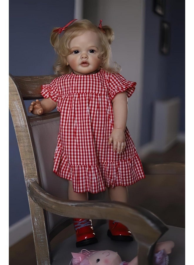 TERABITHIA 24 Inches 60CM Sweet Face Real Baby Size Rooted Blond Curly Hair Lifelike Reborn Baby Doll with Soft Weighted Cloth Body Realistic Newborn Toddler Girl Dolls That Look Real and Feel Real - Image 1