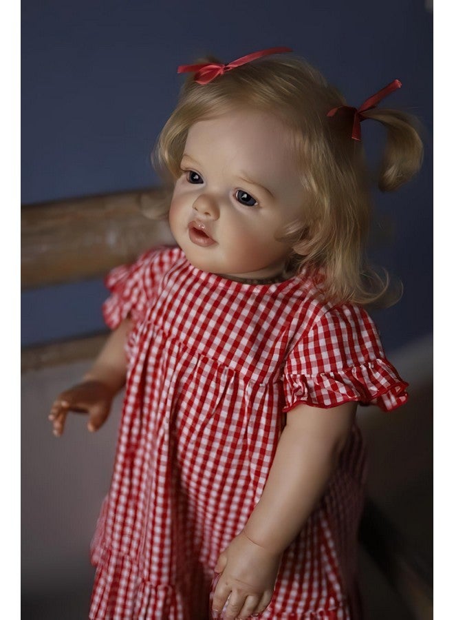 TERABITHIA 24 Inches 60CM Sweet Face Real Baby Size Rooted Blond Curly Hair Lifelike Reborn Baby Doll with Soft Weighted Cloth Body Realistic Newborn Toddler Girl Dolls That Look Real and Feel Real - Image 2