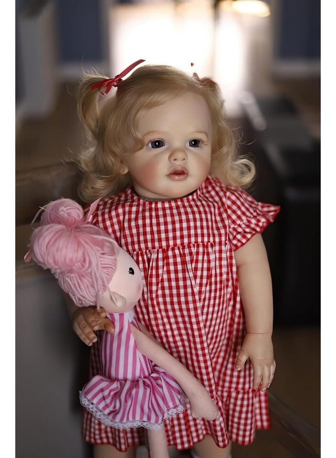 TERABITHIA 24 Inches 60CM Sweet Face Real Baby Size Rooted Blond Curly Hair Lifelike Reborn Baby Doll with Soft Weighted Cloth Body Realistic Newborn Toddler Girl Dolls That Look Real and Feel Real - Image 4