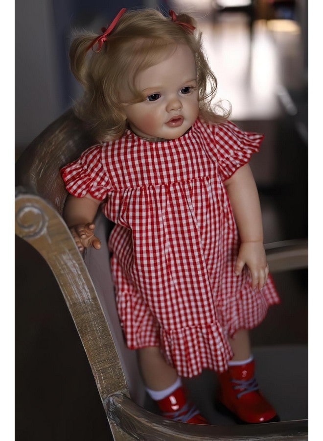TERABITHIA 24 Inches 60CM Sweet Face Real Baby Size Rooted Blond Curly Hair Lifelike Reborn Baby Doll with Soft Weighted Cloth Body Realistic Newborn Toddler Girl Dolls That Look Real and Feel Real - Image 5