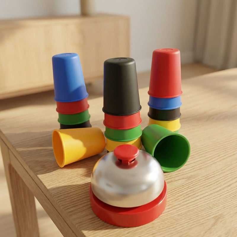 Summer Autumn Parent Child Quick Stack Cups Game 30 Cups 24 Cards 1 Bell Set - Image 4
