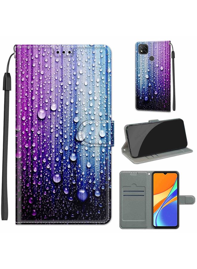 Case Cover For Xiaomi Redmi 9C Voltage Coloured Drawing Magnetic Clasp Horizontal Flip PU Leather Case with Holder & Card Slots C05 Purple Blue Water Drops