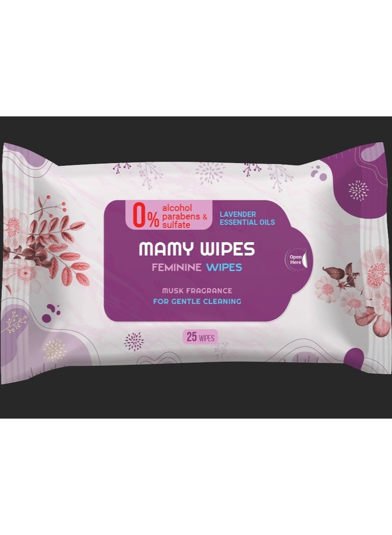 MAMY WIPES Feminine Wipes Musk Fragrance For Gentle Cleaning 25 Pices - Image 1