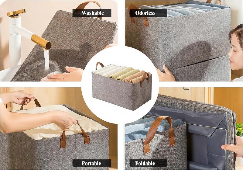 AKSHAHANTRE AKSHAHANTREWardrobe Organizer for Clothes with Metal Frame Rectangle Storage Baskets for Clothing Fabric Storage Box with Handles Shelf Basket for Storage Clothes Pants Jeans Sweater Pack of 1  - Image 4