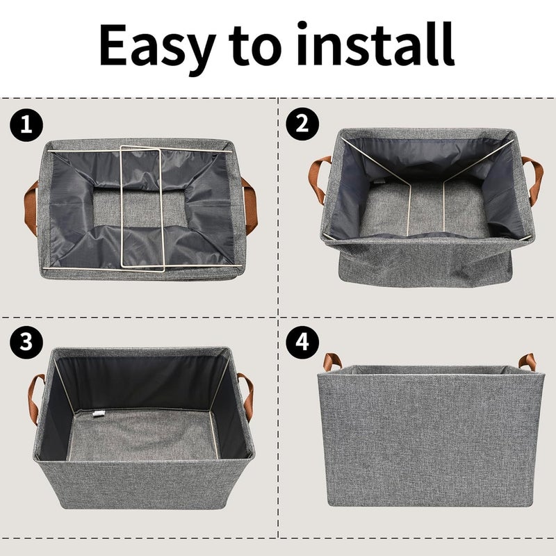 AKSHAHANTRE AKSHAHANTREWardrobe Organizer for Clothes with Metal Frame Rectangle Storage Baskets for Clothing Fabric Storage Box with Handles Shelf Basket for Storage Clothes Pants Jeans Sweater Pack of 1  - Image 5