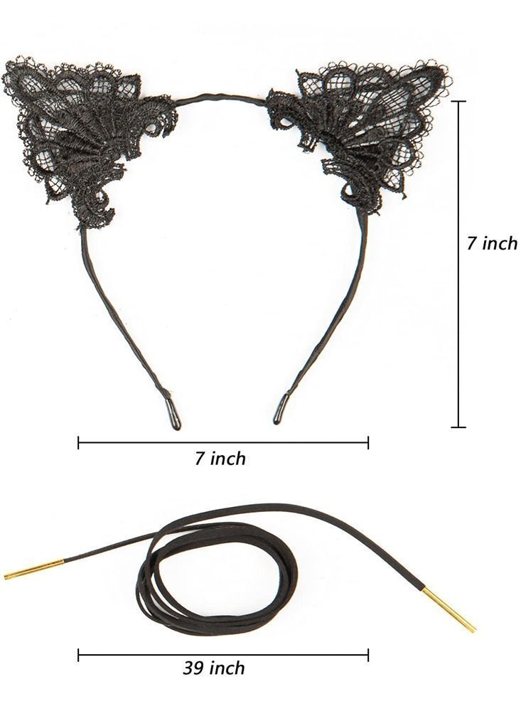 Loquat 2pcs Lace Cat Ears Headband and Choker Set with - Image 4