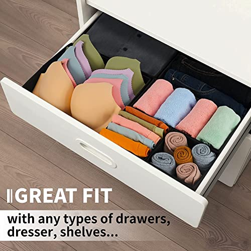 House of Quirk Foldable Clothing Storage Box Drawer Organizer Cube Basket Bins Containers Divider With Drawers For Underwear, Ties, Scarves, Set of 8 (Black, Non-Woven & Cardboard), 28 x 28 x 13 Cm - Image 5