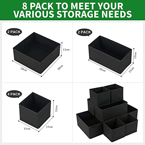 House of Quirk Foldable Clothing Storage Box Drawer Organizer Cube Basket Bins Containers Divider With Drawers For Underwear, Ties, Scarves, Set of 8 (Black, Non-Woven & Cardboard), 28 x 28 x 13 Cm - Image 3
