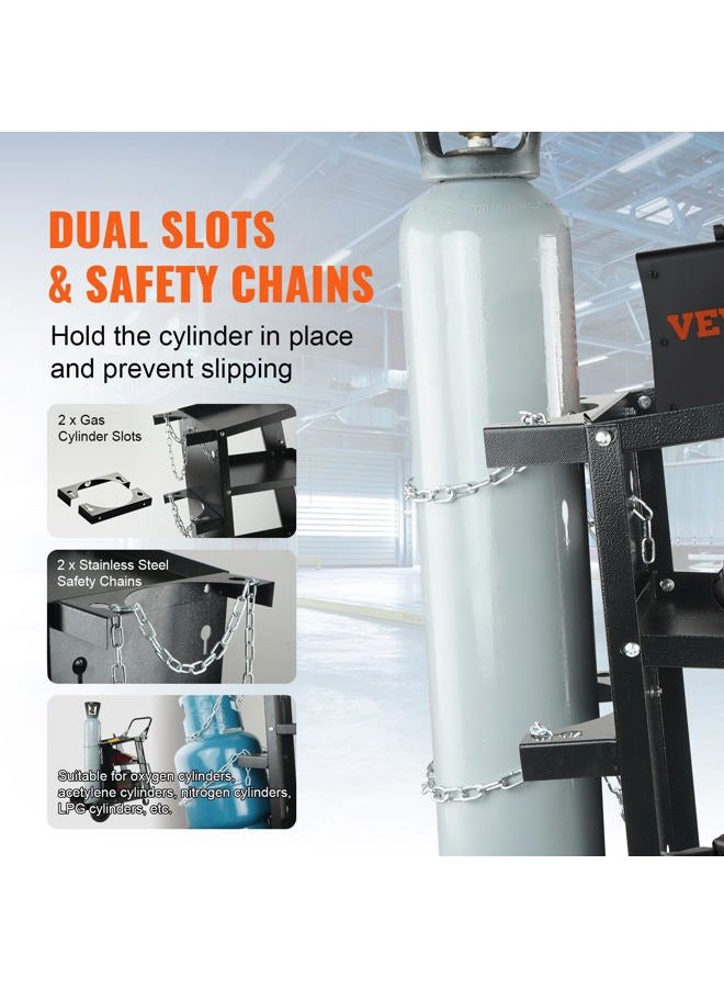 VEVOR Welding Cart, 3-Tier Welder Cart Heavy Duty with 400Lbs Static Weight Capacity, 360° Swivel Wheels, Tank Storage Safety Chains, Rolling MIG Welder Cart for TIG, ARC, MMA Welding Machine - Image 4