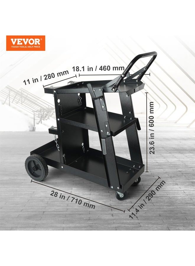 VEVOR Welding Cart, 3-Tier Welder Cart Heavy Duty with 400Lbs Static Weight Capacity, 360° Swivel Wheels, Tank Storage Safety Chains, Rolling MIG Welder Cart for TIG, ARC, MMA Welding Machine - Image 2
