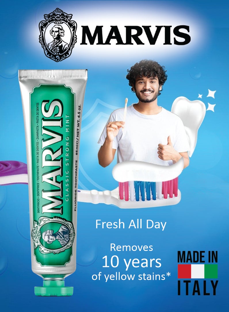 Marvis Classic Strong Mint Toothpaste Fluoride Toothpaste, Intense Fresh Breath, Plaque & Cavity Protection 85ML Pack Of 2 - Image 2